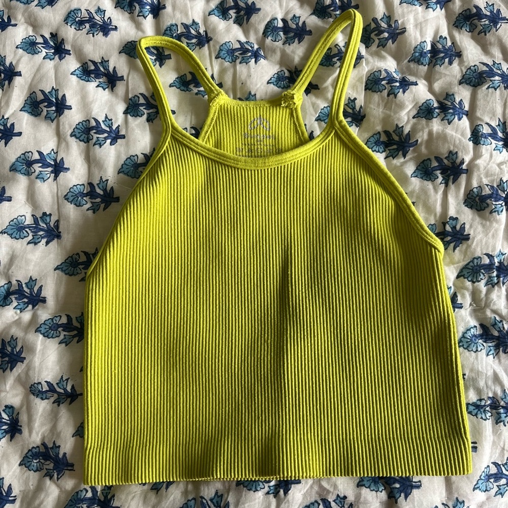 Green ribbed cropped high neck tank top